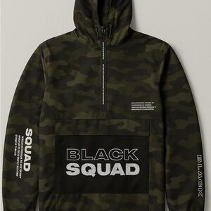 Black Squad Camo Pullover Hoodie Anorak Streetwear